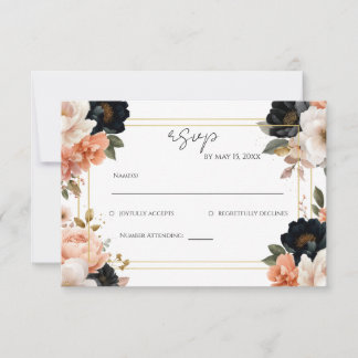 Elegant Floral Wedding RSVP Card OSA Kort