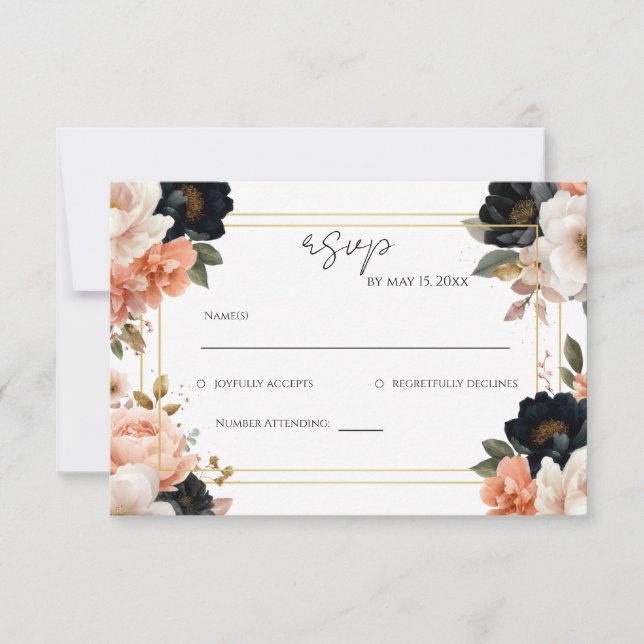 Elegant Floral Wedding RSVP Card  OSA Kort (Framsida)