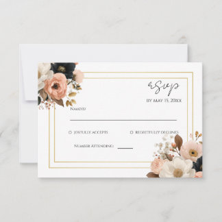 Elegant Floral Wedding RSVP Card OSA Kort