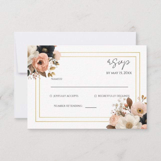 Elegant Floral Wedding RSVP Card  OSA Kort (Framsida)