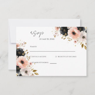 Elegant Floral Wedding RSVP Card OSA Kort