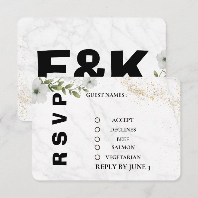 Elegant Floral Wedding RSVP Card  OSA Kort (Fram/baksida)