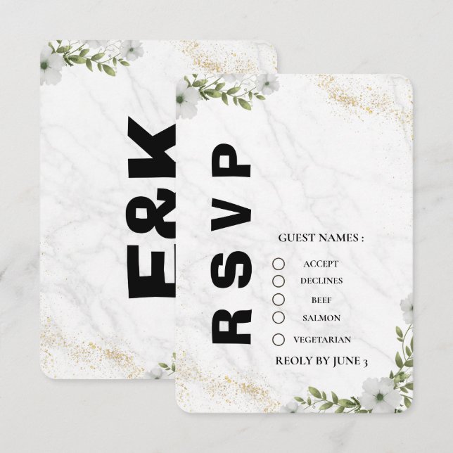 Elegant Floral Wedding RSVP Card  OSA Kort (Fram/baksida)