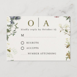 Elegant Floral Wedding RSVP Card | Watercolor  OSA Kort