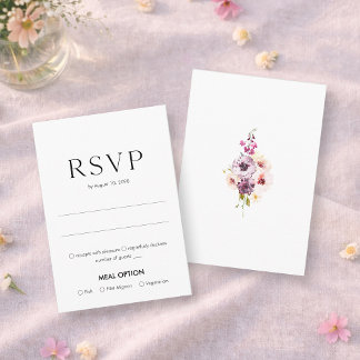 Elegant Floral Wedding RSVP Card with Meal Choice OSA Kort