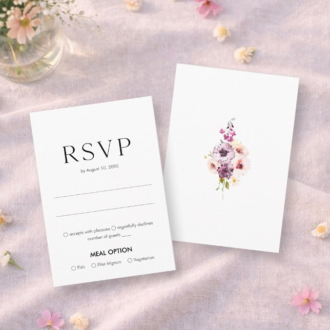 Elegant Floral Wedding RSVP Card with Meal Choice OSA Kort (Skapare uppladdad)