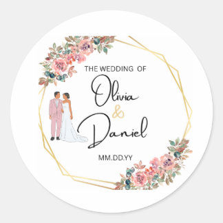 Elegant Floral Wedding Sticker Runt Klistermärke