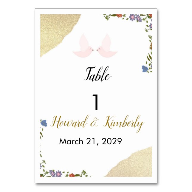 Elegant Floral Wedding Table Number Bordsnummer (Framsidan)