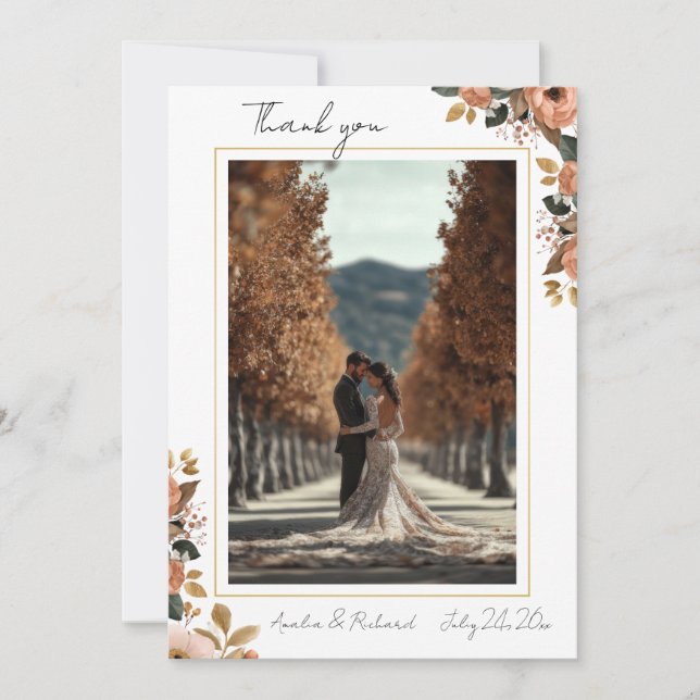 Elegant Floral Wedding Thank You Card  Tack Kort (Framsida)