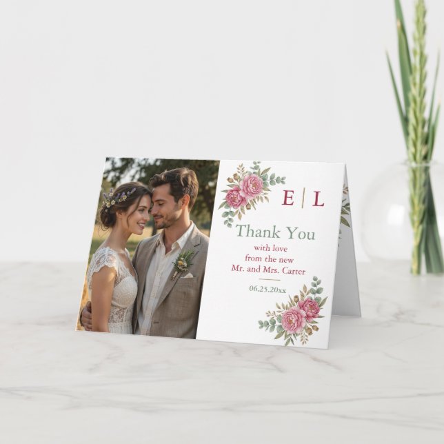 Elegant Floral Wedding Thank You Card Tack Kort (Framsida)