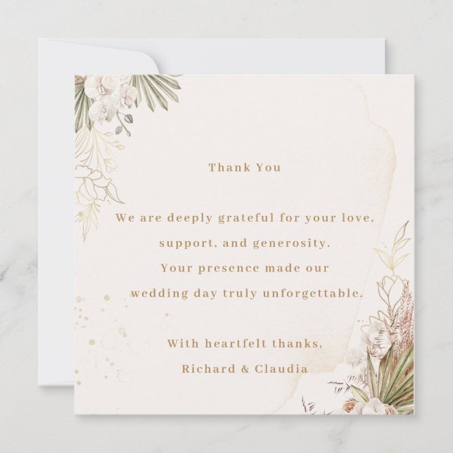 Elegant Floral Wedding Thank You Card  Tack Kort (Framsida)