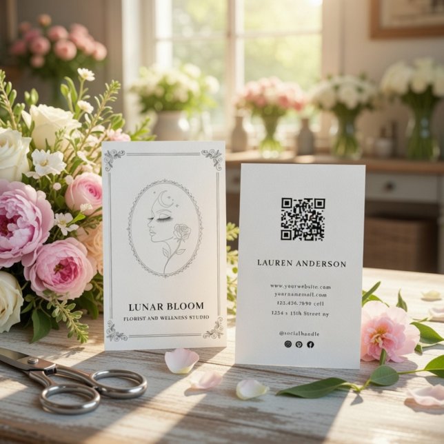 Elegant Floral Wellness Business Card with QR Code Visitkort (Skapare uppladdad)