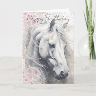 Elegant Floral White Horse Helgkort