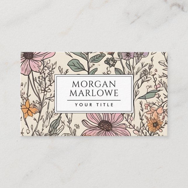 Elegant Floral Wildflower Botanical Visitkort (Framsida)