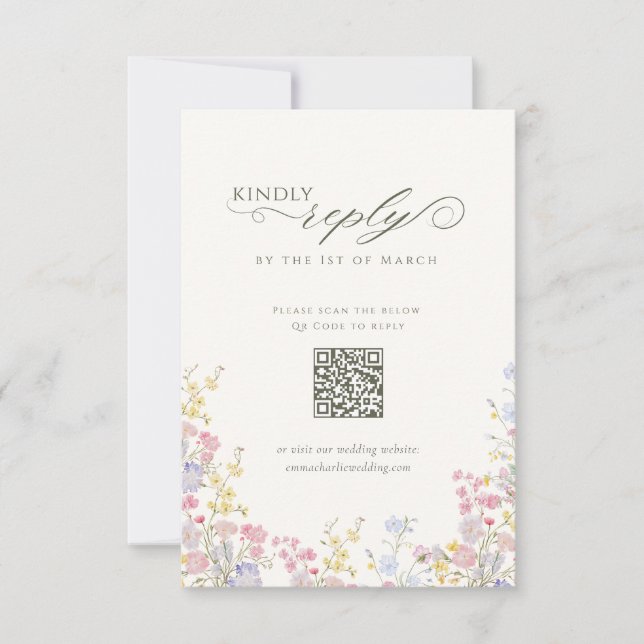 Elegant Floral Wildflower Calligraphy QR Code OSA Kort (Framsida)
