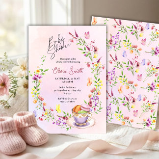 Elegant Floral with Butterflies Party Baby Shower  Inbjudningar