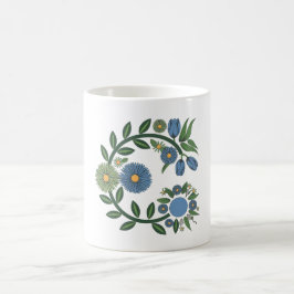 Elegant Floral Wreath | Blue & Green Botanical Des Kaffemugg