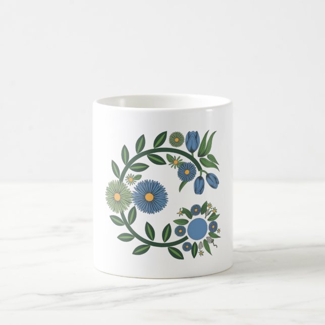 Elegant Floral Wreath | Blue & Green Botanical Des Kaffemugg (Center)