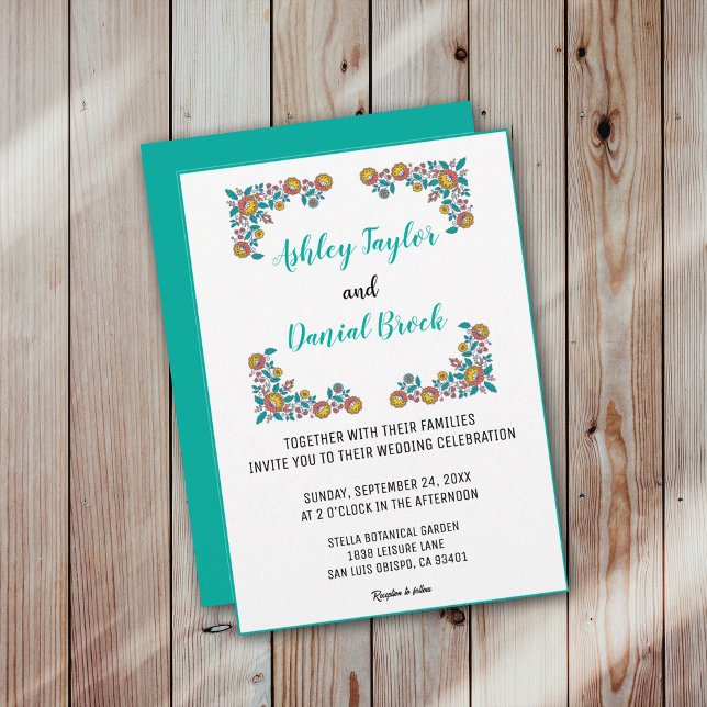 Elegant floral wreath botanical blossoms Wedding Inbjudningar (Skapare uppladdad)