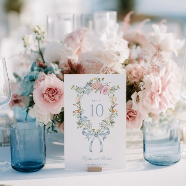 Elegant Floral Wreath Crest Monogram Table Number Bordsnummer (Skapare uppladdad)