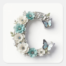 Elegant Floral Your Monogram C Paper Stickers Fyrkantigt Klistermärke