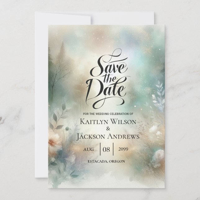 Elegant Florals in a Woodland Realm Wedding Spara Datumet (Framsida)