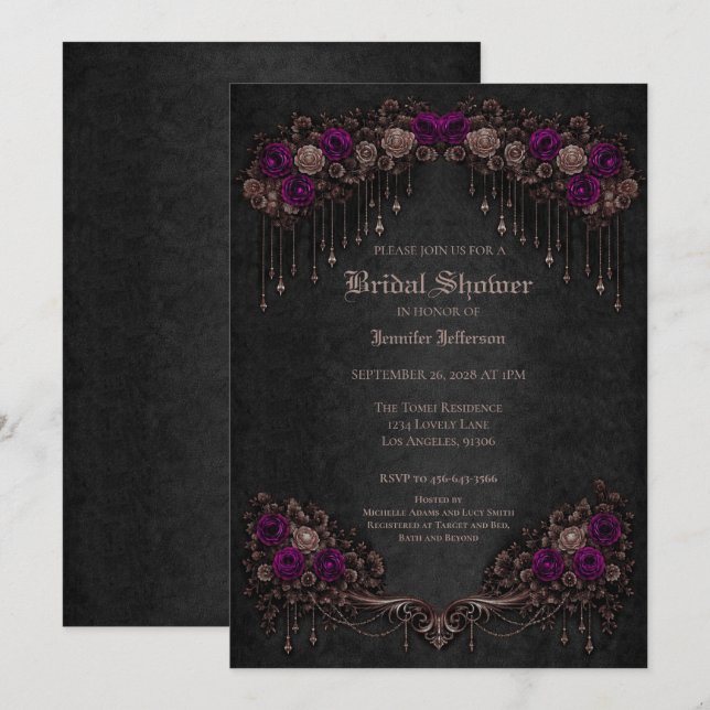 Elegant floralt gotisk bröllopsdusch meddelande (Fram/baksida)