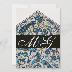 ELEGANT FLORENTINSK BLÅ GULD BLOMMIG MONOGRAM INBJUDNINGAR