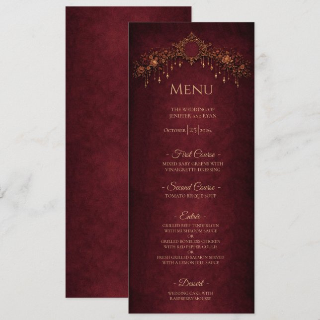 Elegant floristisk gotisk Halloween bröllopsmeny Meny (Fram/baksida)