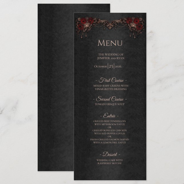 Elegant floristisk gotisk Halloween bröllopsmeny Meny (Fram/baksida)
