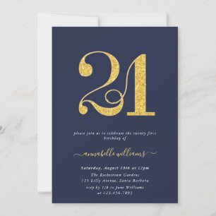 Elegant flottan & Guld 21:a födelsedagen Party Inbjudningar
