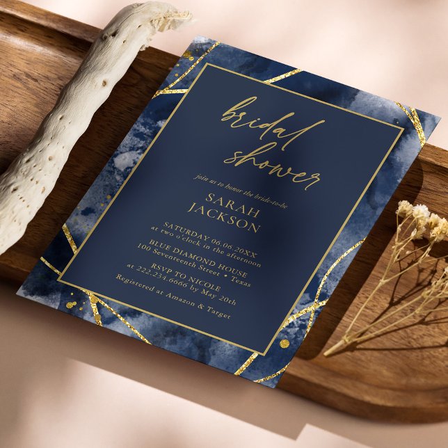 Elegant flottan och Guld Inbjudningskort för möhip (Elegant Navy & Gold Bridal Shower Invitation Personalized)