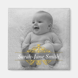 Elegant Flourish Baby Photo Keepsak - Gult Magnet