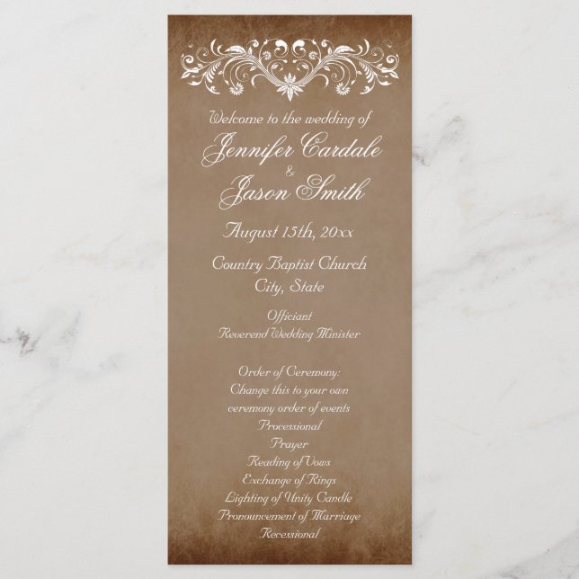 Elegant Flourish Brown Fall Wedding Program (Framsida)