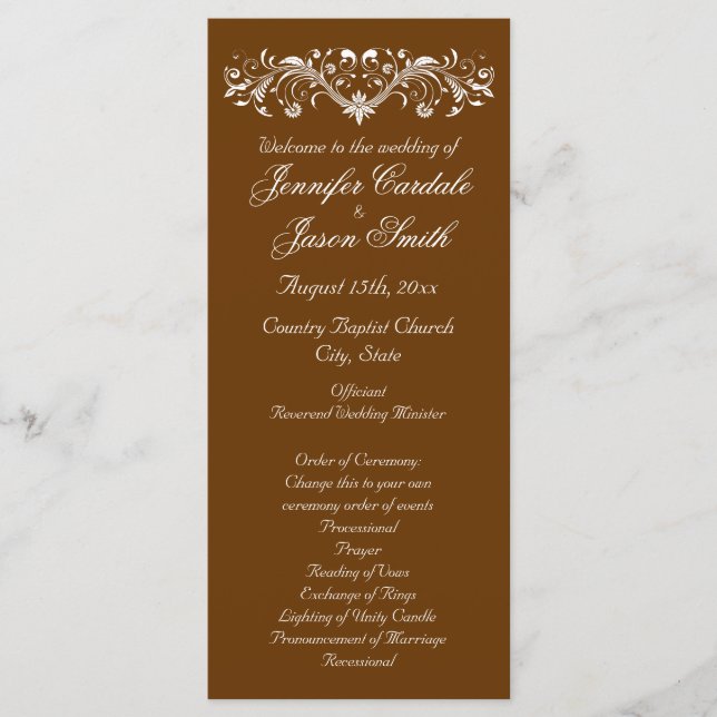Elegant Flourish Brown Fall Wedding Program (Framsida)