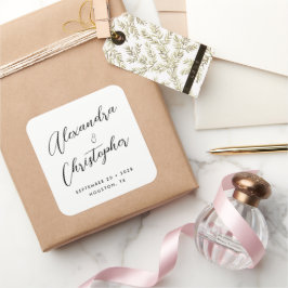 Elegant Flourish Calligraphy Namn Wedding Favor Fyrkantigt Klistermärke