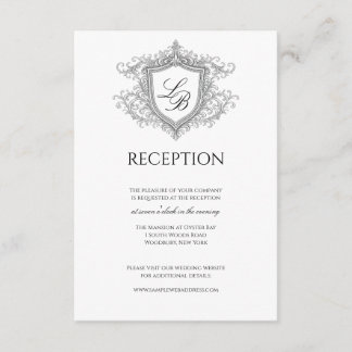 Elegant Flourish Crest Monogram Reception Card Tilläggskort