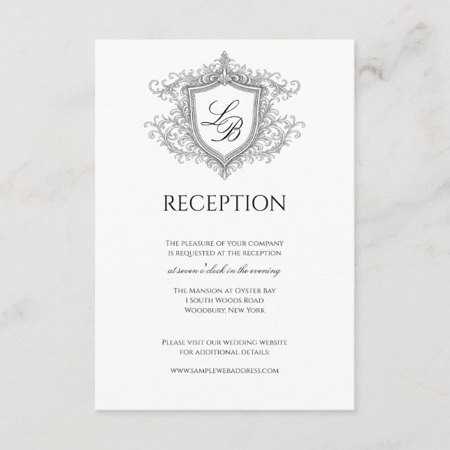 Elegant Flourish Crest Monogram Reception Card Tilläggskort (Framsida)