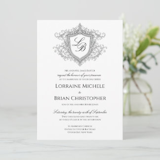 Elegant Flourish Crest Monogram Wedding Invitation Inbjudningar