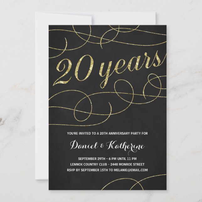 Elegant Flourish | Falskt guldblad 20-årsjubileum Inbjudningar (Framsida)