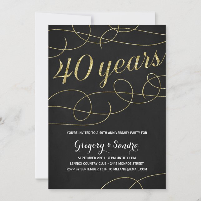 Elegant Flourish | Falskt guldblad 40-årsjubileum Inbjudningar (Framsida)