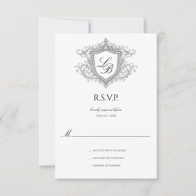 Elegant Flourish Kröningsmonogram RSVP-kort OSA Kort (Framsida)
