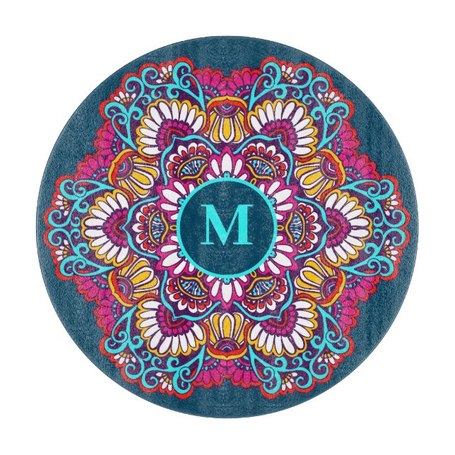Elegant Flourish Monogram med flera Färg-mandala (Framsidan)
