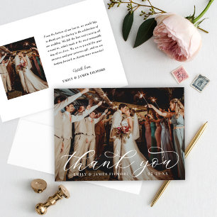 Elegant Flourish Script Bröllopsfoto Tack Kort