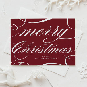 Elegant Flourish Script Burgunder Merry Christmas Helg Vykort