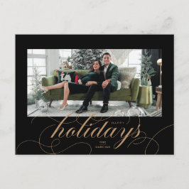 Elegant Flourt Script Black Helgdag Photo Card Helg Vykort