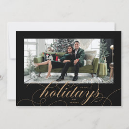 Elegant Flourt Script Black Helgdag Photo Card Julkort