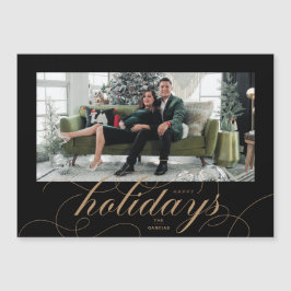 Elegant Flourt Script Black Helgdag Photo Card Magnetisk Inbjudningskort
