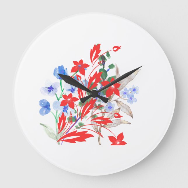Elegant Flower and Leaves Artwork | Minimal  Stor Klocka (Framsida)