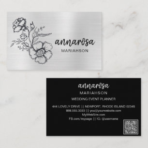 *~* Elegant Flower Blommigt Silver QR LOGOTYP PHOT Visitkort
